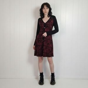 Y2K Whimsigoth Red Black Tunic Mini Dress Dolcezza Long Sleeve Size Small Goth